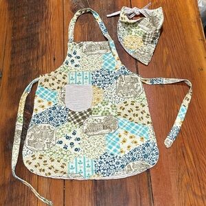 Handmade Children's Apron and Kerchief, Patchwork and Stripe Reversible